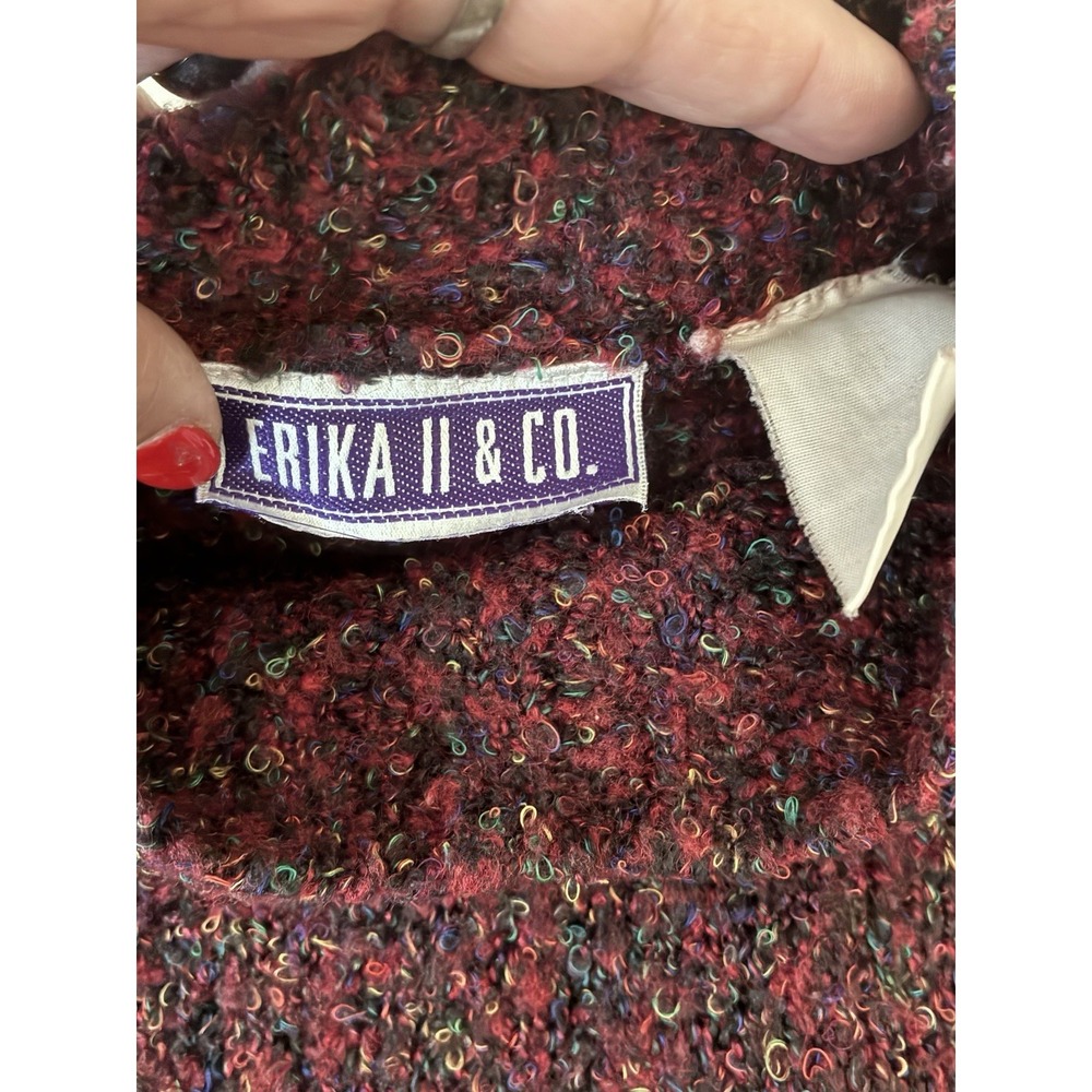 Erika II Co VTG Oversized Sweater Burgundy Marled Knit Mock Neck Goblincore M/L - Picture 2 of 6